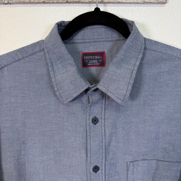 Untuckit Mens X-Large Gray Blue Button-Down Shirt  100% Cotton Long Sleeve - Picture 6 of 13